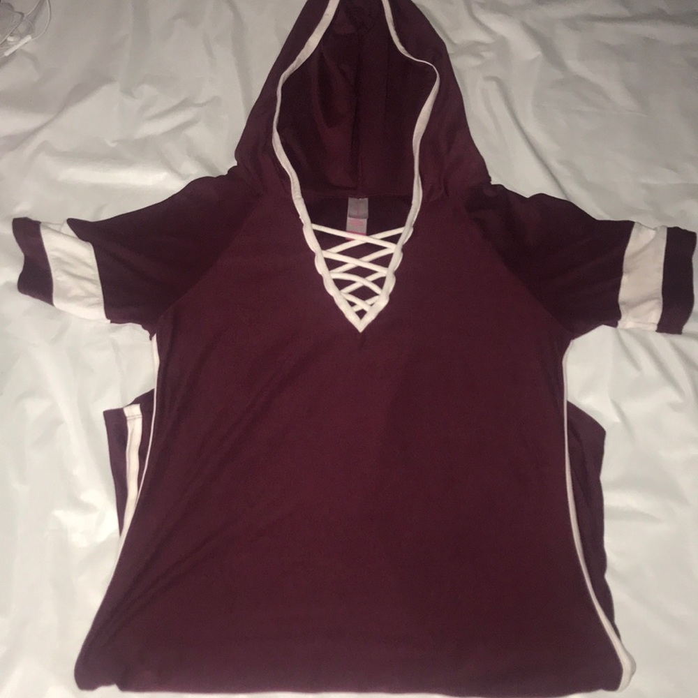 Red bodycon soft dress with hood